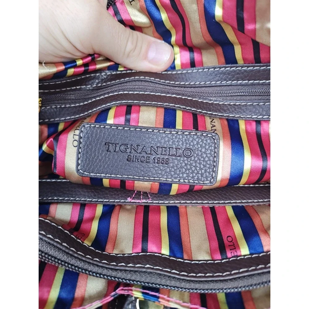 NWT Tignanello Social Status Satchel Leather Handbag Red Brown Shoulder Strap